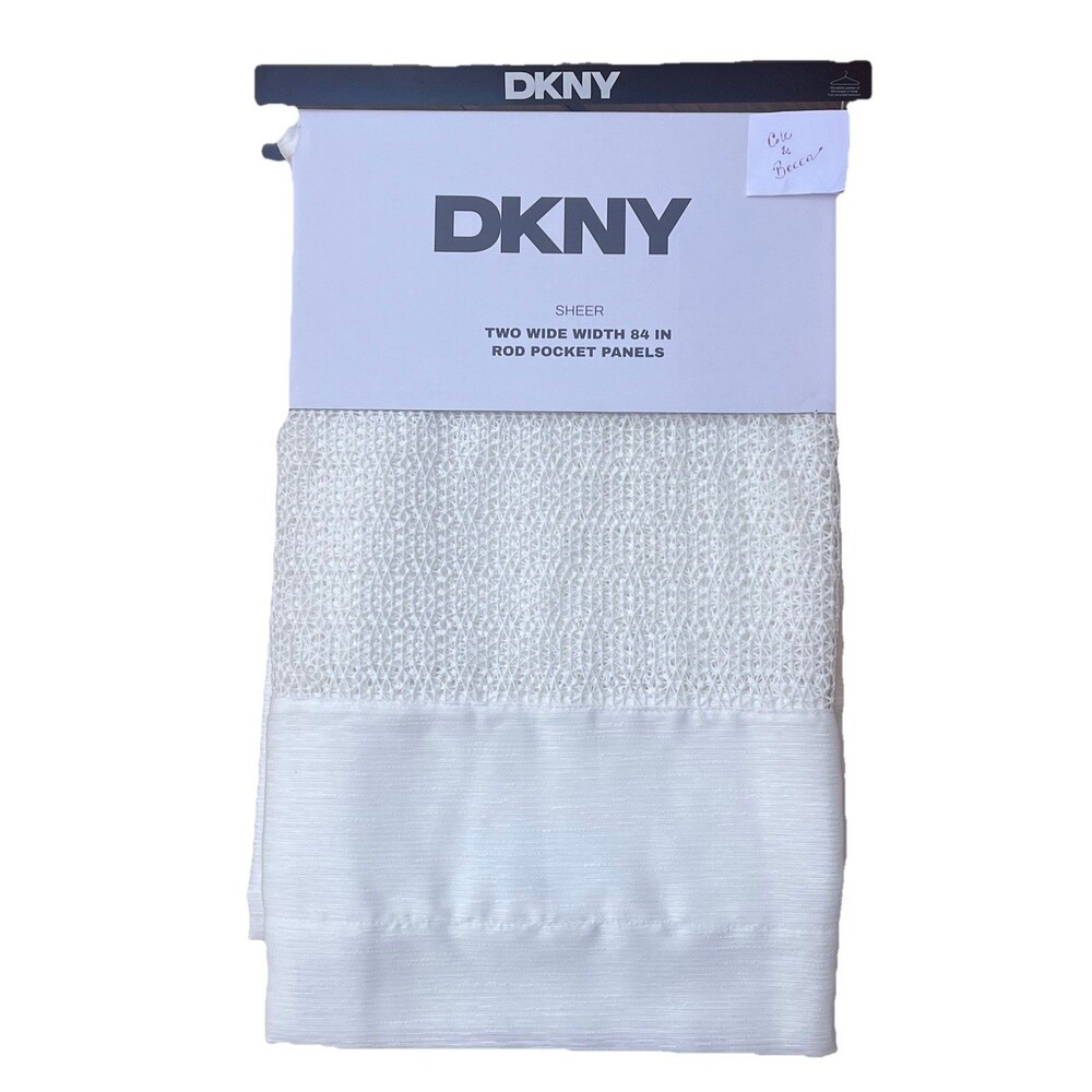 DKNY 50 x 84 West End Sheer White Window Curtains Drapes Rod Pocket Panels New